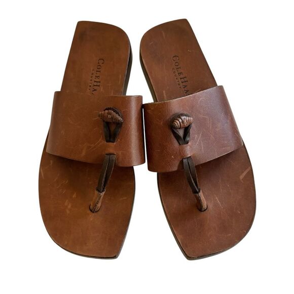 Vintage Cole Haan Country Women’s Brown Leather Toe Thong Boho Sandals 6.5B - Picture 1 of 11